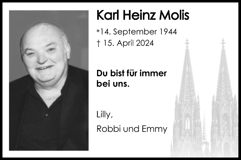 Traueranzeige für Karl Heinz Molis vom 26.04.2024 aus Kölner Stadt-Anzeiger / Kölnische Rundschau / Express