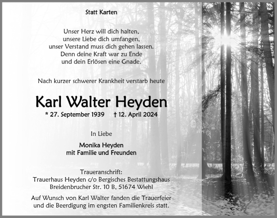 Anzeige von Karl Walter Heyden von  Lokalanzeiger 