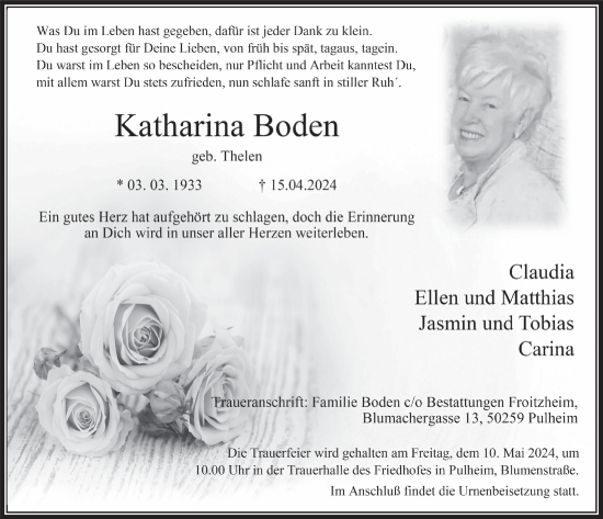 Anzeige von Katharina Boden von  Wochenende 