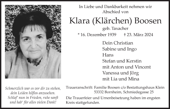 Anzeige von Klara Boosen von  Schaufenster/Blickpunkt 