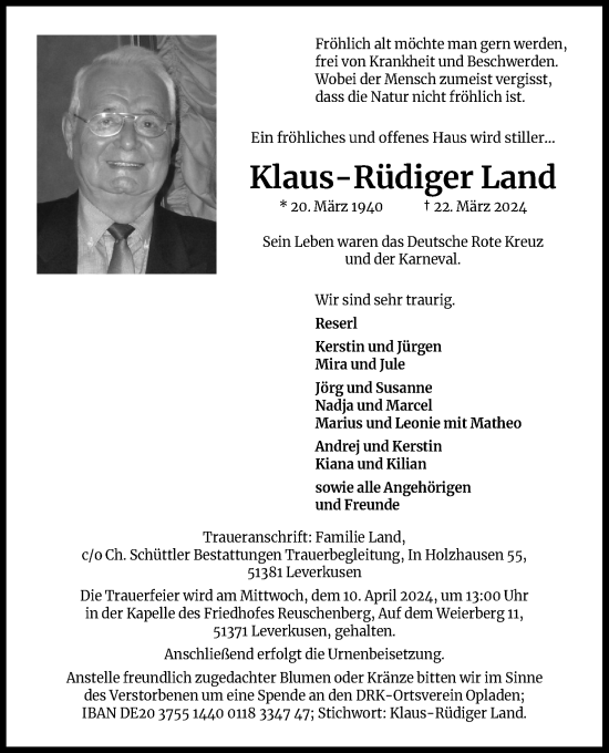 Anzeige von Klaus-Rüdiger Land von Kölner Stadt-Anzeiger / Kölnische Rundschau / Express
