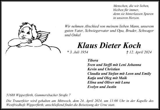 Anzeige von Klaus Dieter Koch von Kölner Stadt-Anzeiger / Kölnische Rundschau / Express
