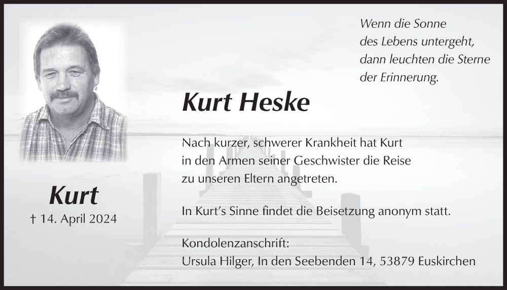  Traueranzeige für Kurt Heske vom 27.04.2024 aus  Blickpunkt Euskirchen 