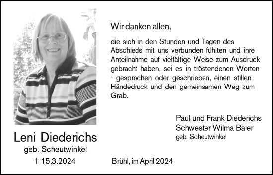 Anzeige von Leni Diederichs von  Schlossbote/Werbekurier 