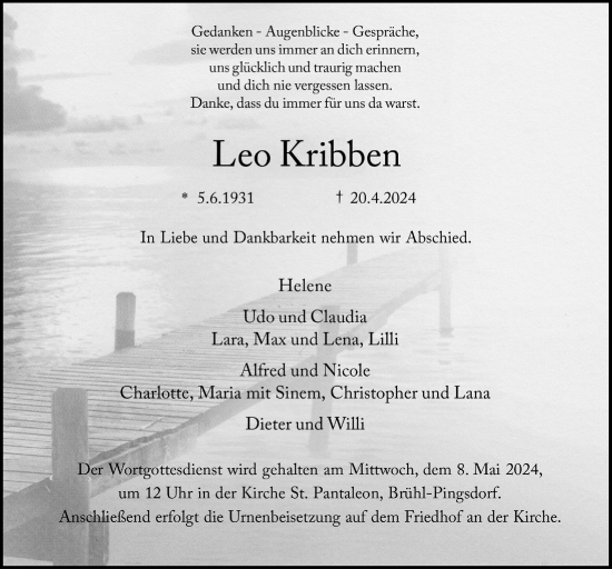 Anzeige von Leo Kribben von  Schlossbote/Werbekurier 