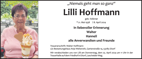 Anzeige von Lilli Hoffmann von Kölner Stadt-Anzeiger / Kölnische Rundschau / Express