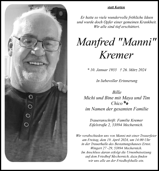 Anzeige von Manfred Kremer von  Blickpunkt Euskirchen 