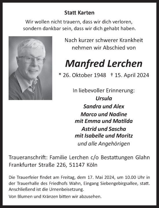 Anzeige von Manfred Lerchen von  EXPRESS - Die Woche 