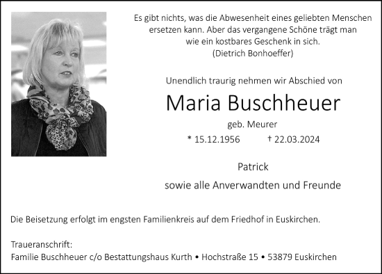 Anzeige von Maria Buschheuer von  Blickpunkt Euskirchen 