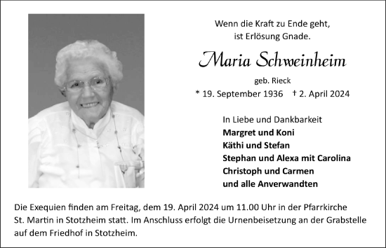 Anzeige von Maria Schweinheim von  Blickpunkt Euskirchen 
