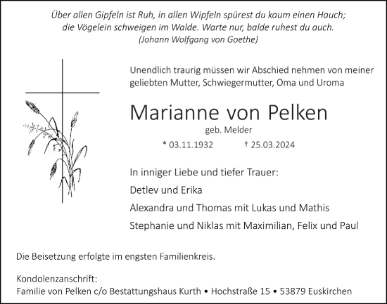 Anzeige von Marianne von Pelken von  Blickpunkt Euskirchen 