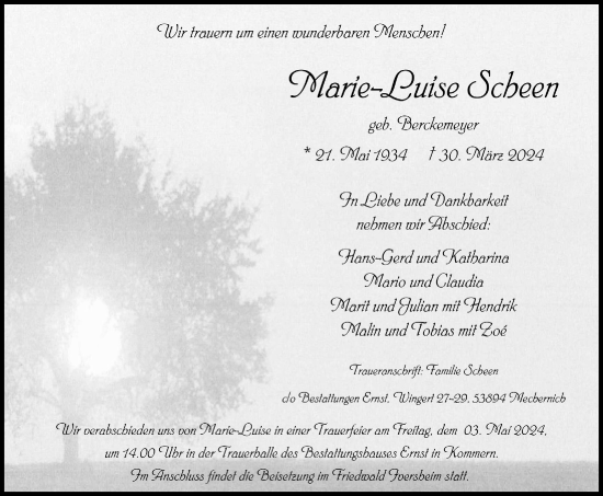 Anzeige von Marie-Luise Scheen von  Blickpunkt Euskirchen 