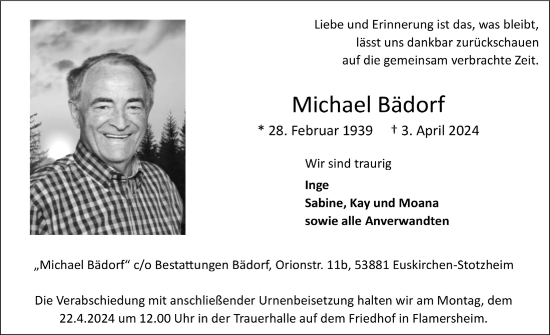 Anzeige von Michael Bädorf von  Blickpunkt Euskirchen 