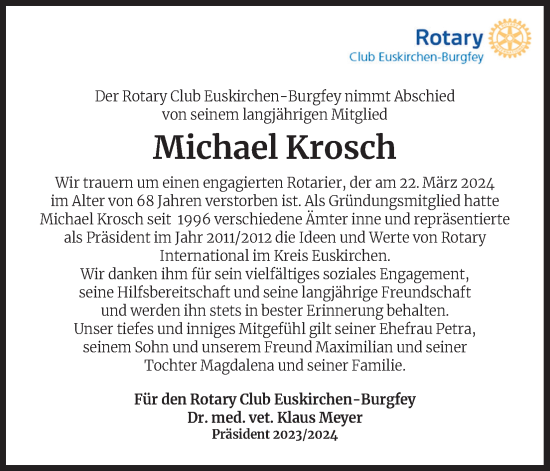 Anzeige von Michael Krosch von Kölner Stadt-Anzeiger / Kölnische Rundschau / Express