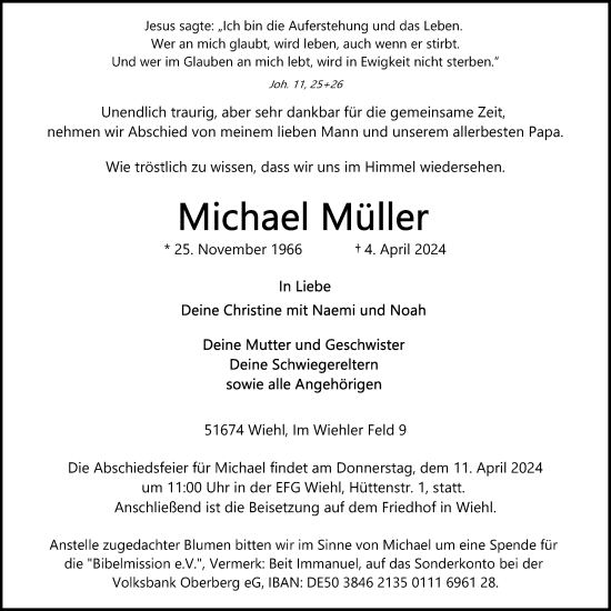 Anzeige von Michael Müller von Kölner Stadt-Anzeiger / Kölnische Rundschau / Express