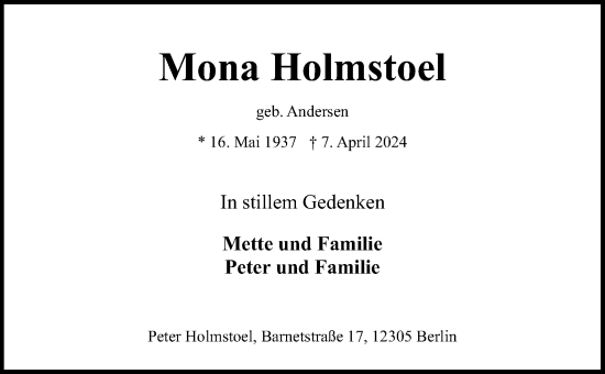 Anzeige von Mona Holmstoel von Kölner Stadt-Anzeiger / Kölnische Rundschau / Express