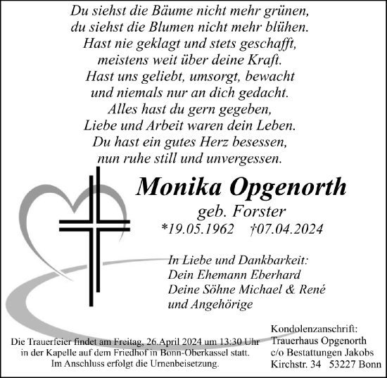 Anzeige von Monika Opgenorth von  Schaufenster/Blickpunkt  Extra Blatt 