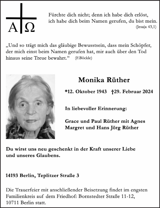 Anzeige von Monika Rüther von  Schaufenster/Blickpunkt 