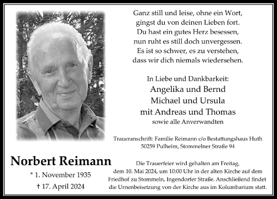 Anzeige von Norbert Reimann von  Wochenende 