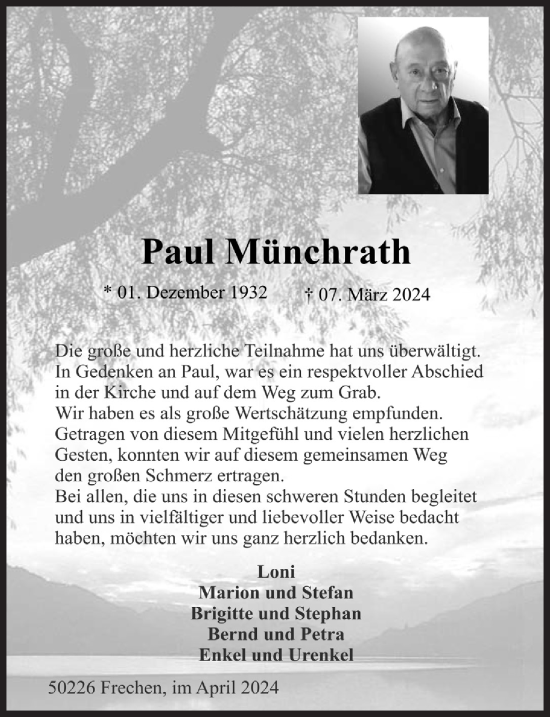 Anzeige von Paul Münchrath von  Wochenende 