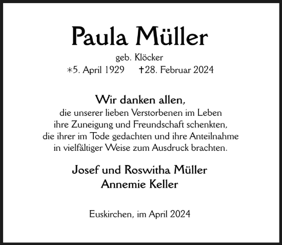 Anzeige von Paula Müller von  Blickpunkt Euskirchen 