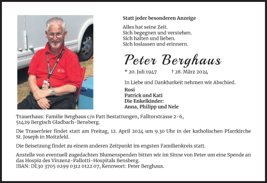 Anzeige von Peter Berghaus von Kölner Stadt-Anzeiger / Kölnische Rundschau / Express