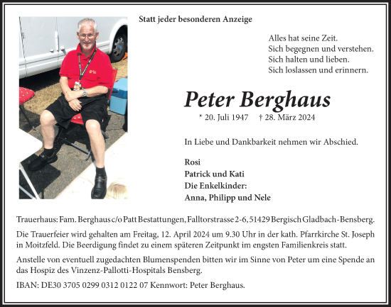 Anzeige von Peter Berghaus von  Bergisches Handelsblatt 