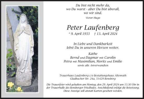 Anzeige von Peter Laufenberg von Kölner Stadt-Anzeiger / Kölnische Rundschau / Express