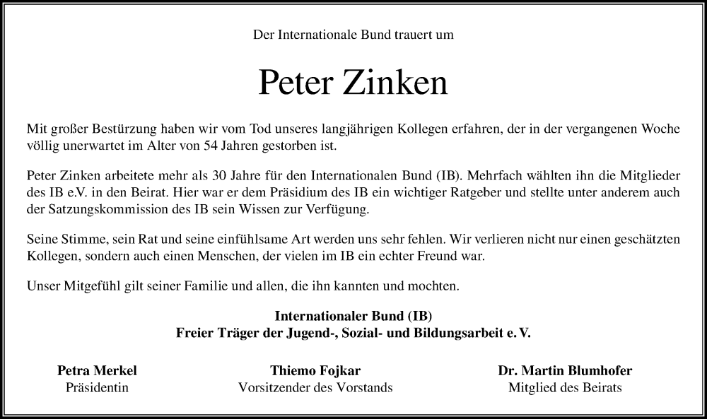 Traueranzeige für Peter Zinken vom 06.04.2024 aus Kölner Stadt-Anzeiger / Kölnische Rundschau / Express