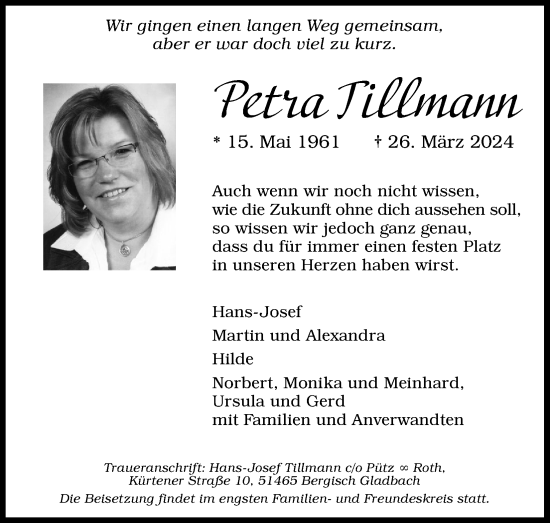 Anzeige von Petra Tillmann von Kölner Stadt-Anzeiger / Kölnische Rundschau / Express
