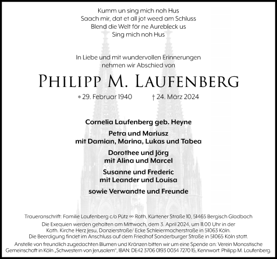 Anzeige von Philipp M. Lauffenberg von Kölner Stadt-Anzeiger / Kölnische Rundschau / Express