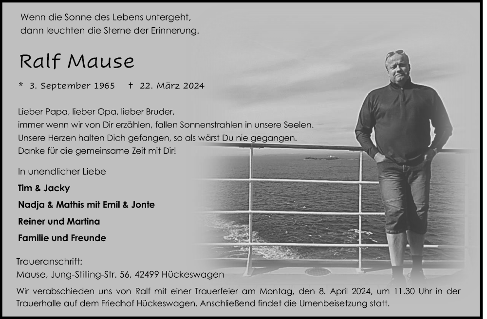  Traueranzeige für Ralf Mause vom 06.04.2024 aus Kölner Stadt-Anzeiger / Kölnische Rundschau / Express