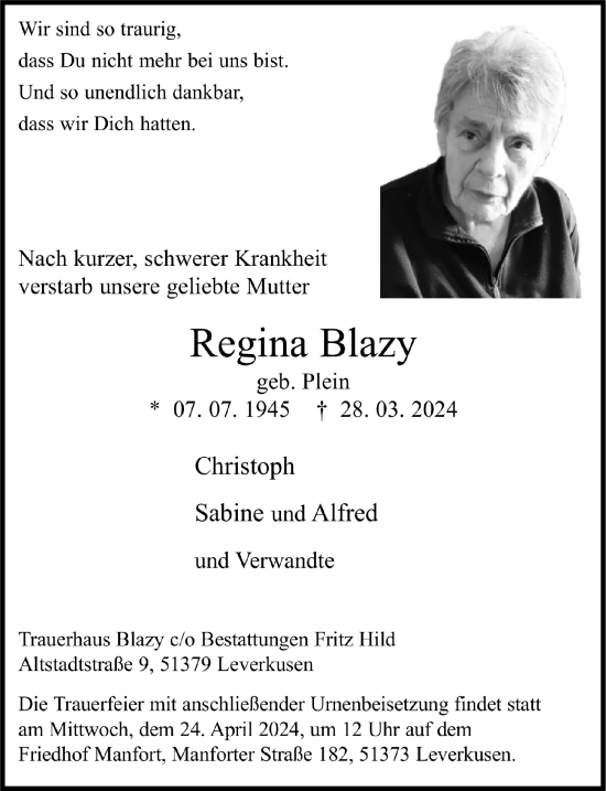 Anzeige von Regina Blazy von  Lokale Informationen 