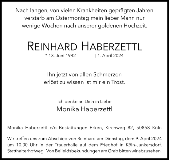 Anzeige von Reinhard Haberzettl von Kölner Stadt-Anzeiger / Kölnische Rundschau / Express