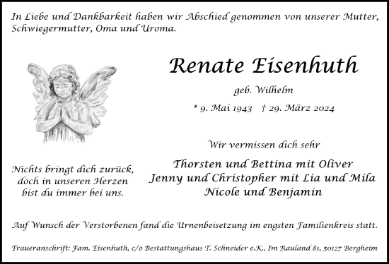 Anzeige von Renate Eisenhuth von  Werbepost 