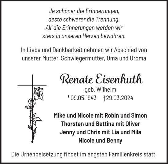 Anzeige von Renate Eisenhuth von  Werbepost 