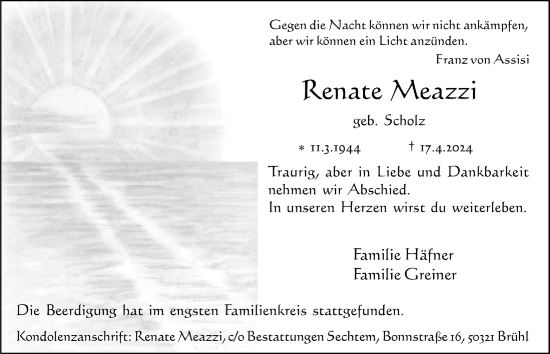 Anzeige von Renate Meazzi von  Schlossbote/Werbekurier 