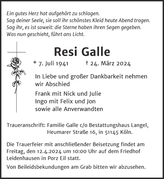 Anzeige von Resi Galle von  EXPRESS - Die Woche 