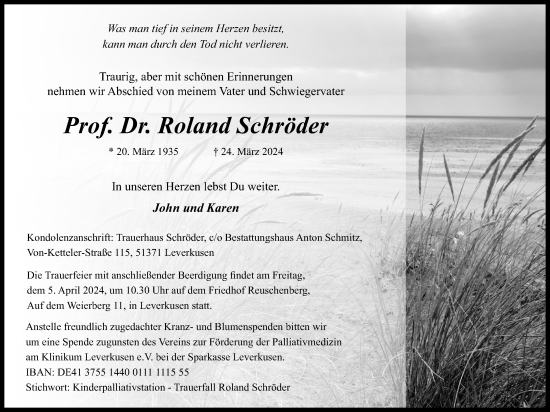 Anzeige von Roland Schröder von Kölner Stadt-Anzeiger / Kölnische Rundschau / Express