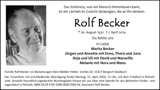 Anzeige von Rolf Becker von Kölner Stadt-Anzeiger / Kölnische Rundschau / Express