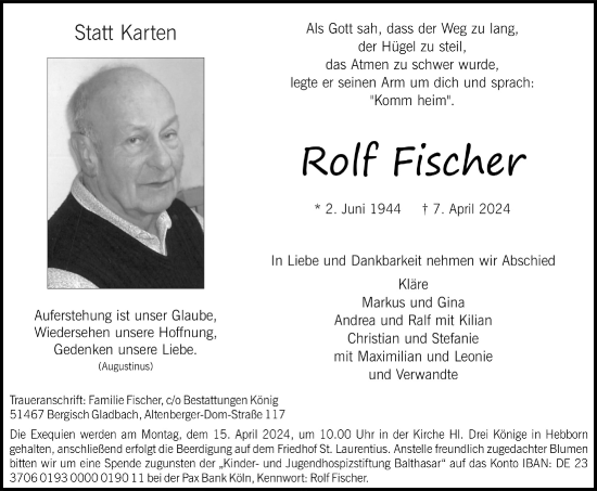 Anzeige von Rolf Fischer von  Bergisches Handelsblatt 