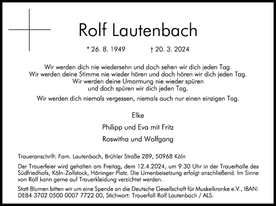 Anzeige von Rolf Lautenbach von Kölner Stadt-Anzeiger / Kölnische Rundschau / Express