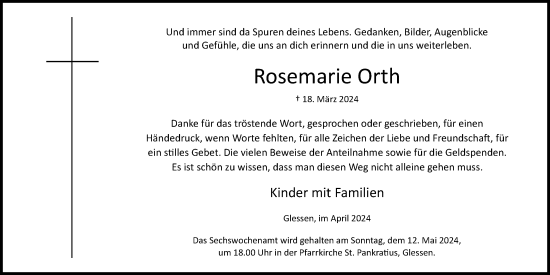 Anzeige von Rosemarie Orth von Kölner Stadt-Anzeiger / Kölnische Rundschau / Express