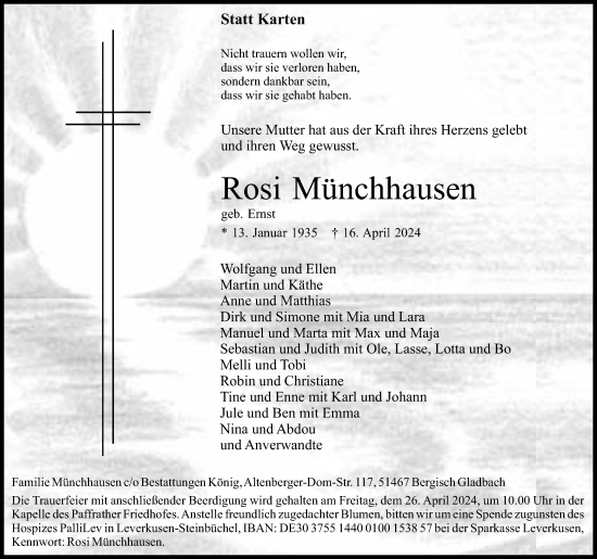Anzeige von Rosi Münchhausen von Kölner Stadt-Anzeiger / Kölnische Rundschau / Express