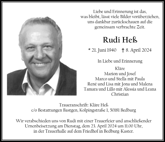 Anzeige von Rudi Heß von  Werbepost 