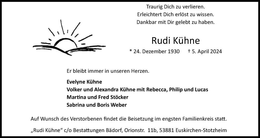  Traueranzeige für Rudi Kühne vom 13.04.2024 aus Kölner Stadt-Anzeiger / Kölnische Rundschau / Express