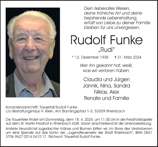 Anzeige von Rudolf Funke von  Schaufenster/Blickpunkt 