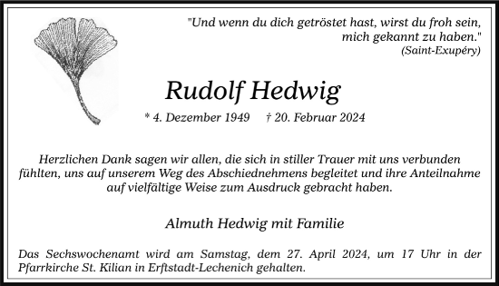 Anzeige von Rudolf Hedwig von  Werbepost 
