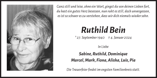 Anzeige von Ruthild Bein von  Werbepost 