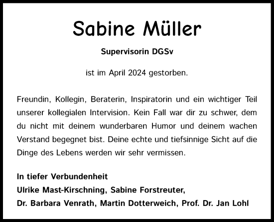 Anzeige von Sabine Müller von Kölner Stadt-Anzeiger / Kölnische Rundschau / Express